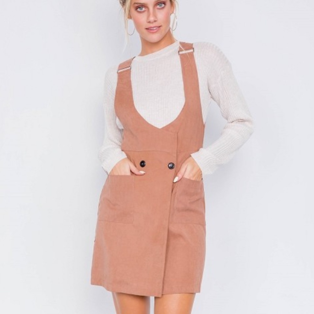 Mocha vintage suede front button office mini dress - Picture 1 of 4